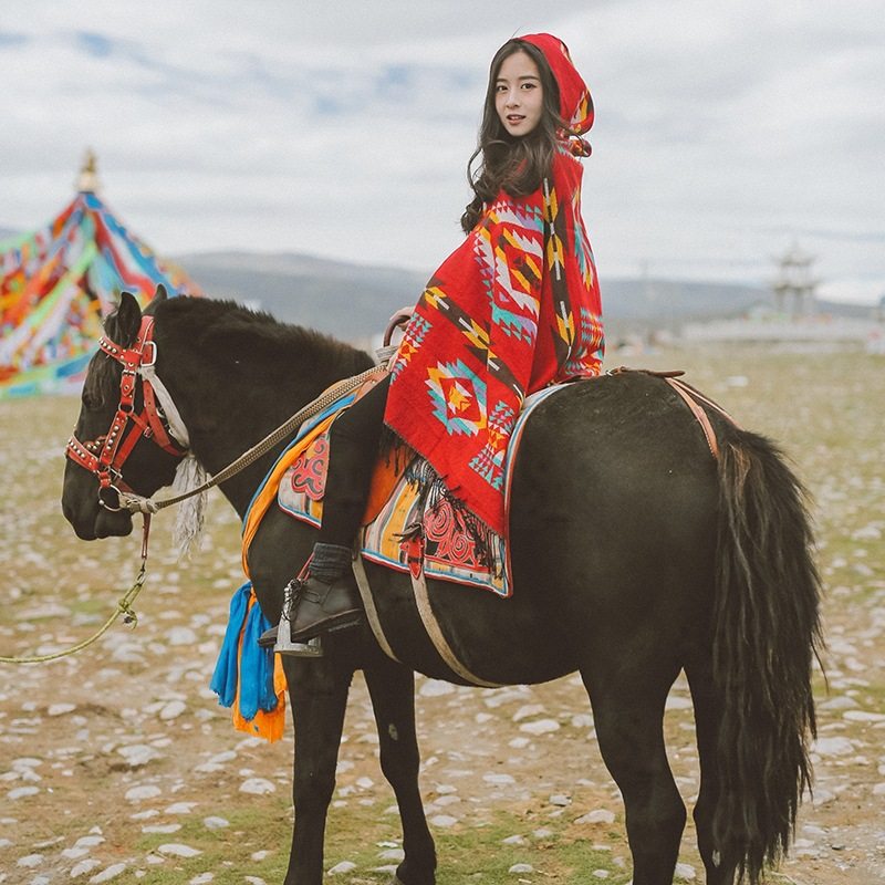 Tibet Qinghai Lake Tourism Shawl Scarves of Nepal Lijiang Nation Wind Cape Desert Photo Autumn Winter Female Cloak