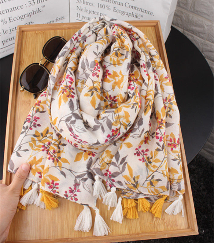 Spring Summer New Silk Scarves Women Fashion 100 Hitch Fresh Yellow Leaf Scarf Printed National Wind Slim sunscreen shawl