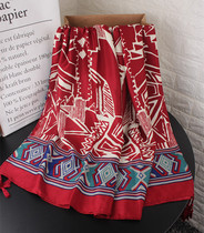 Shawls womens summer new cotton linen red ethnic style big shawl silk scarves travel sunscreen decoration beach towels