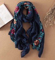Spring and summer cotton linen autumn and winter scarf shawl embroidery silk scarf literary blue scarf women winter flowers India Nepal