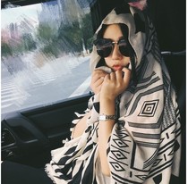 Smun black and white oversized Joker decorative cotton scarf shawl silk scarf womens summer thin beach towel sunscreen