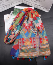 Summer new Korean color-shaped geometric cotton linen sunscreen beach towel seaside holiday travel big shawl scarf