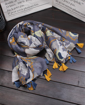 Foreign trade original new retro style splashing ink flower pattern cotton linen scarf fashion versatile sunscreen silk scarf shawl