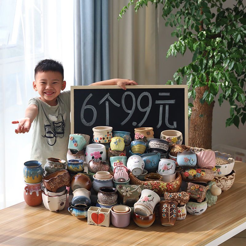 Succulent Flower Pots, Coarse Pottery, Breathable, Various Sizes, Vintage Ceramic Plant Set Combination, Creative Special Price Clearance