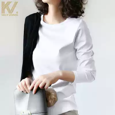 White base shirt women mercerized cotton long sleeve T-shirt spring and autumn Korean version of loose cotton round neck top female ins