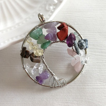 Natural Crystal gravel National style hand woven raw stone amethyst color Tree of Life pendant necklace accessories