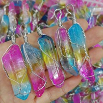 Natural colorful crystal column irregular necklace pendant gradient stone hand-made sweater chain pendant accessories