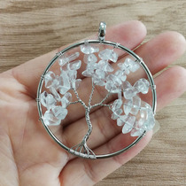 Natural white crystal gravel tree of life 50mm energy wealth tree pendant pure handmade sweater chain pendant jewelry