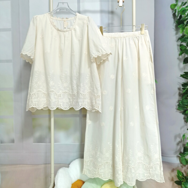 High-End Pajamas for Women, Summer Wear, New Style, French Heavy Embroidery, Sweet Lace, Princess Palace Style Home Wear Set