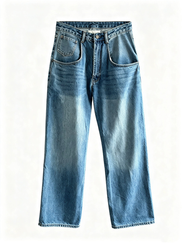 Mm6 26 Autumn/Winter Collection Same Style Turkish Denim Large Pocket Mid-Low Waist Wide-Leg Jeans for Women Mm60406