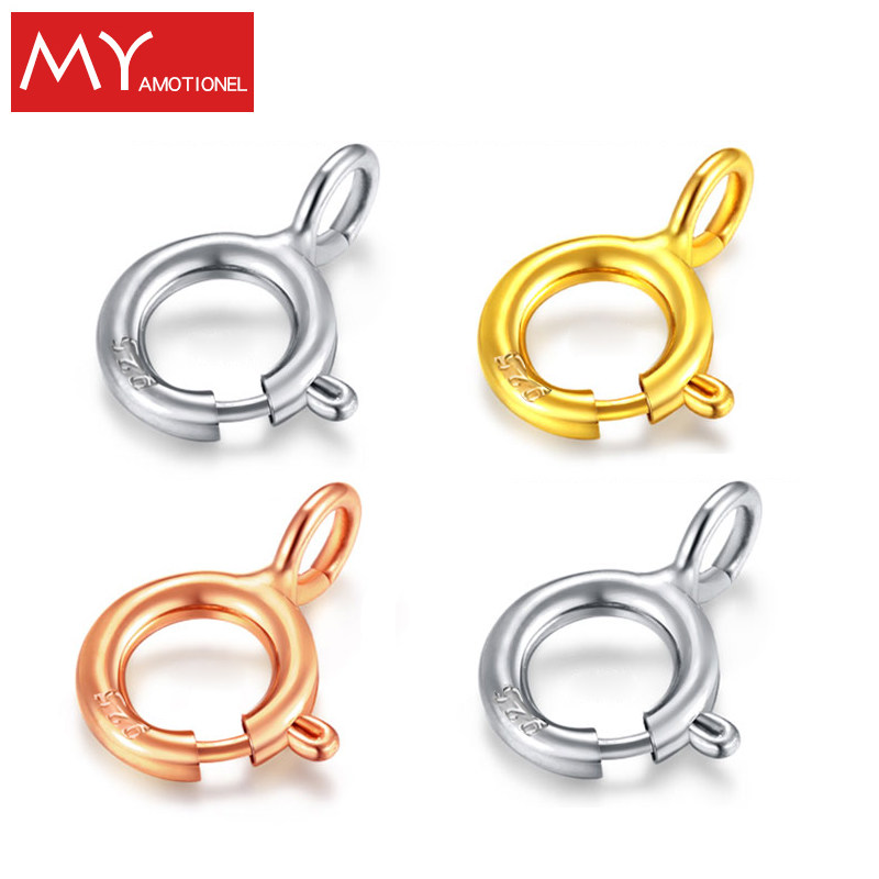 A complete set of 925 sterling silver necklace buckle DIY accessories open ring spring necklace belt head color gold female live buckle light circle