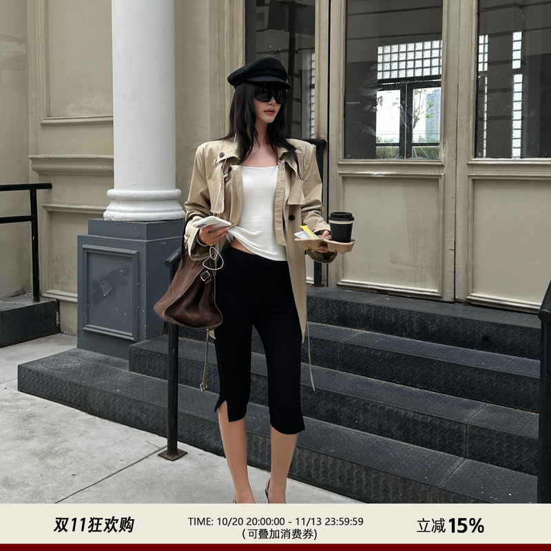 Venuie Black Tight-Fitting Capri Pants, Stretchy and Breathable, Suitable for Outerwear, Yoga Pants, Low-Waisted, Slit, Cropped Pants for Women Venuie Black Tight-Fitting Capri Pants, Stretchy and Breathable, Suitable for Outerwear, Yoga Pants, Low-Waisted, Slit, Cropped Pants for Women