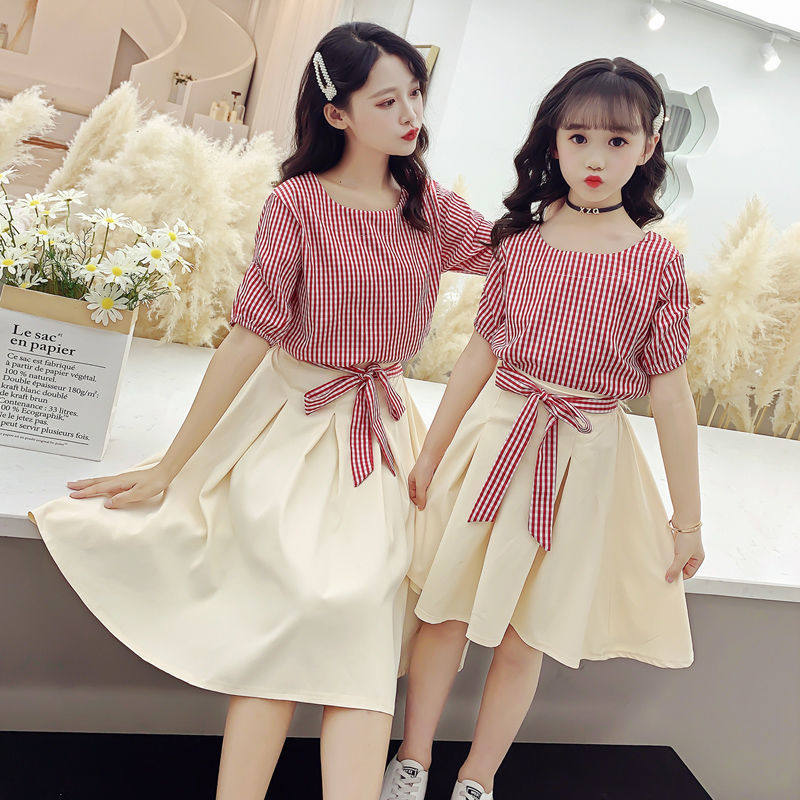Parent-child Female Dress Summer Clothing High-end 2022 Mesh Red Girl Foreign Dress Ins Tide Children College Wind Half Body Skirt 9