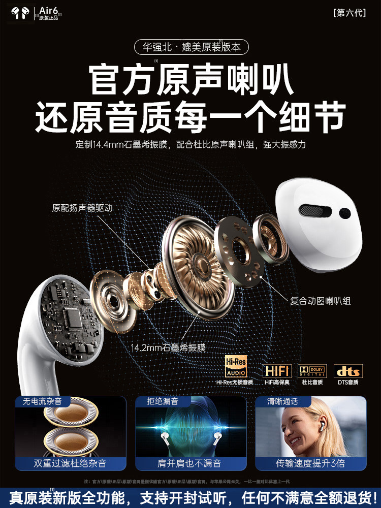Bluetooth Headset 2026 New Model Huaqiangbei Sixth Generation High-Quality Wireless Sports Noise-Cancelling Top-Tier Air6 Original Genuine Product