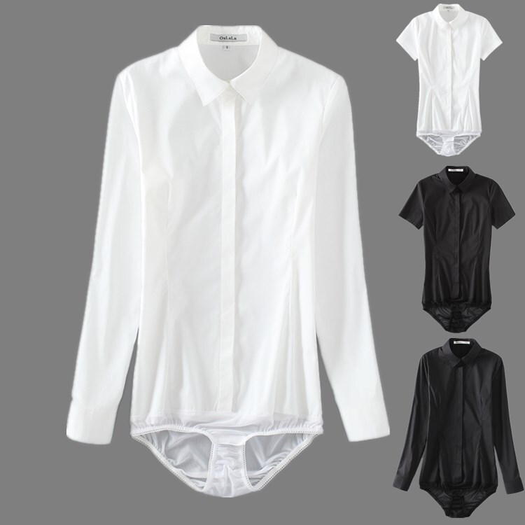 Long-Sleeved One-Piece Shirt with Pants, Women's Ol Formal Wear, Autumn White Slim Fit Stretch Cotton Shirt, Plus Size