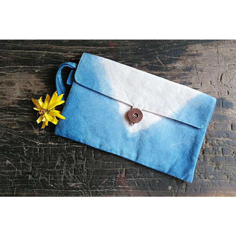 Blue Sequel White Family Ancient Fazal Dyeing Creative Pure Cotton Walking Bag Mobile Phone Bag Pure Natural Plant Dyeing Customizable