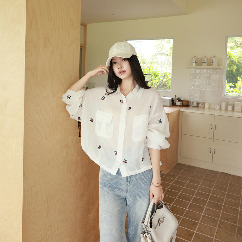 Me Lao Yang's Cherry Sun Protection Jacket Natural Ramie Tencel Embroidered Breathable Versatile Casual Jacket