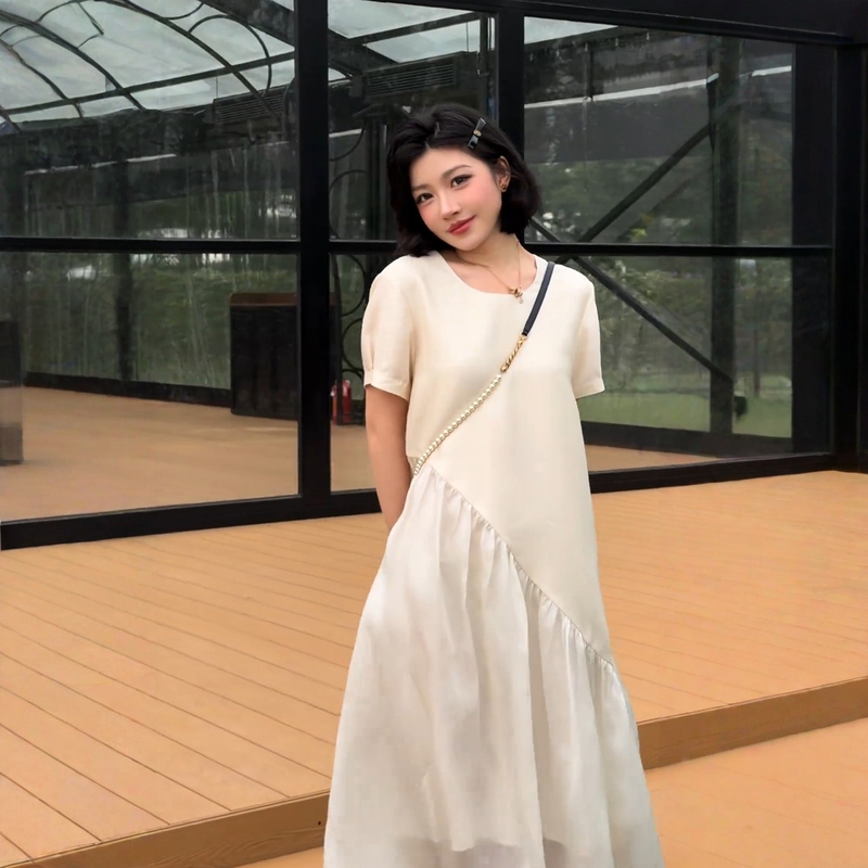 Me Lao Yang's Clothing Show Dress, Silk-Gloss Wool and Mulberry Silk Bias-Cut Elegant White Long Dress for Summer Me Lao Yang's Clothing Show Dress, Silk-Gloss Wool and Mulberry Silk Bias-Cut Elegant White Long Dress for Summer