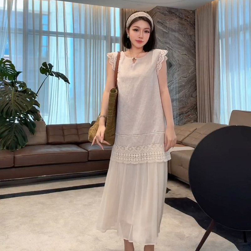 Me Lao Yang's Clothing: Chiang Mai Dress with Faux Two-Piece Design, Tencel Linen Embossed Embroidery, Mermaid Skirt Hem, Slimming Dress Me Lao Yang's Clothing: Chiang Mai Dress with Faux Two-Piece Design, Tencel Linen Embossed Embroidery, Mermaid Skirt Hem, Slimming Dress