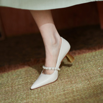  Sturbolea temperament pearl adds beauty and prevents heel~Elegant and delicate pointed shallow-mouthed high heels for women