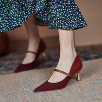  Sturbolea good-looking cut Western style~ Autumn on the new wine red pointed toe one-button high heels womens thin heels