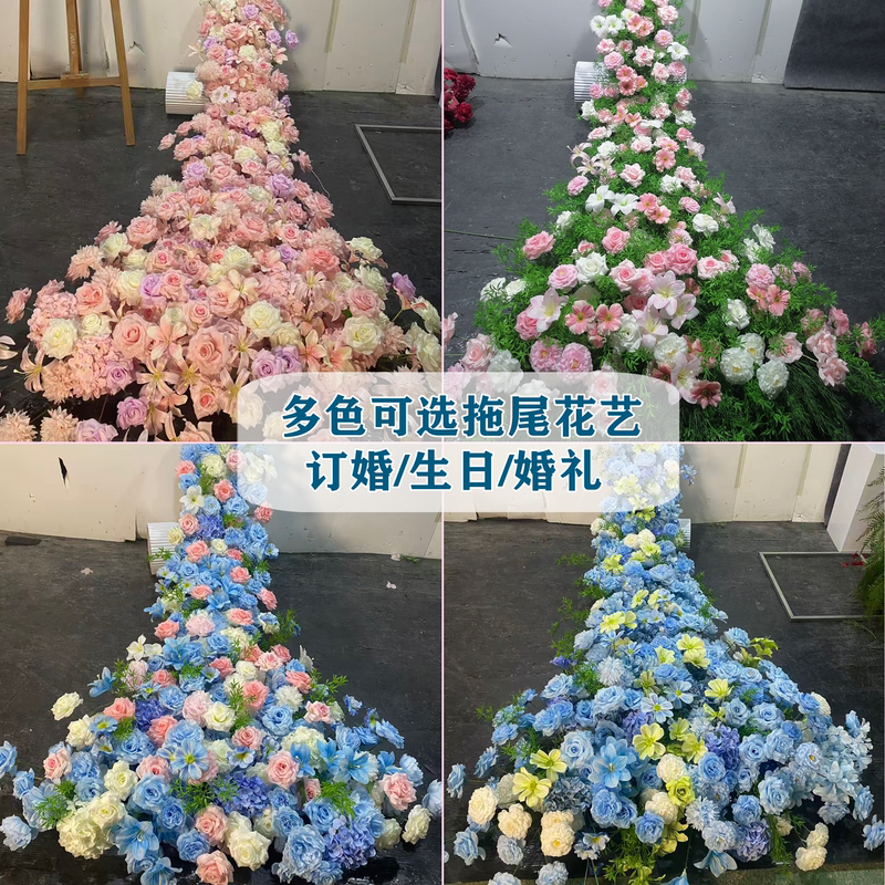 Long Strip Suction Cup Waterfall Flower Table Centerpiece Wedding Banquet Dining Table Decoration Romantic Hanging Flower Arrangement Birthday Party Floral Art