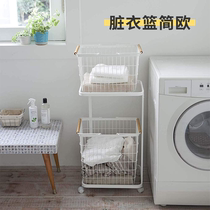 Riben vertical double-layer dirty clothes basket home Nordic cart portable iron stainless steel dirty clothes basket Japanese laundry basket