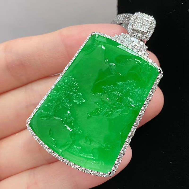 Natural ice jade green Guanyin landscape brand Buddha fair and safe brand gourd men's and women's jade pendant necklace