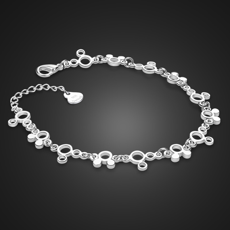 Sterling Silver Platinum-Plated Mickey Mickey Mouse Bracelet for Women ins Gift for Girlfriend Korean Style Simple and Personalized Sterling Silver Jewelry