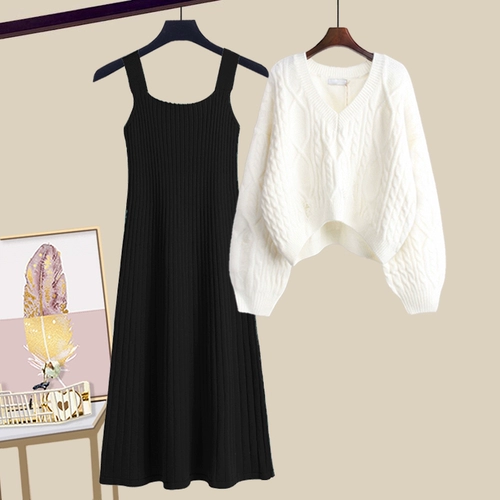 Осенний комплект, юбка, свитер, трикотажное платье, подходит для подростков, в стиле Шанель, изысканный стиль