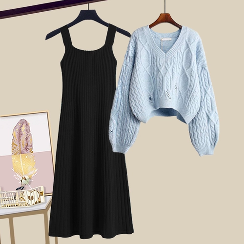 Осенний комплект, юбка, свитер, трикотажное платье, подходит для подростков, в стиле Шанель, изысканный стиль