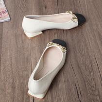 LIU BU~Square toe flat shoes for women 2024 new thick heel horsebit niche low heel gentle shoes off-white