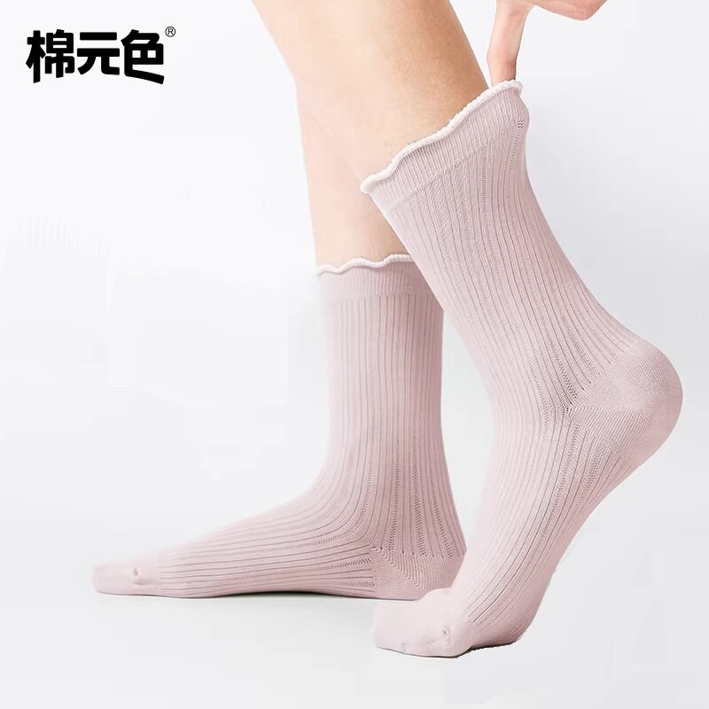 【新款】花边袜子女款春夏中筒袜荷叶边无骨彩堆堆袜抑菌吸汗长袜