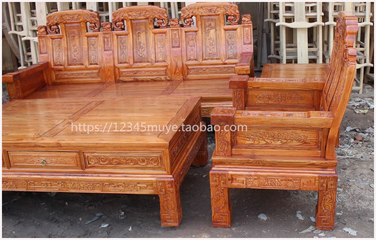 Tất cả các ghế sofa gỗ kết hợp phòng khách Nam Elm Ming và Qing triều cổ nguồn tài chính cổ lăn trang trí đồ nội thất - Bộ đồ nội thất mẫu bàn ghế gỗ phòng khách hiện đại