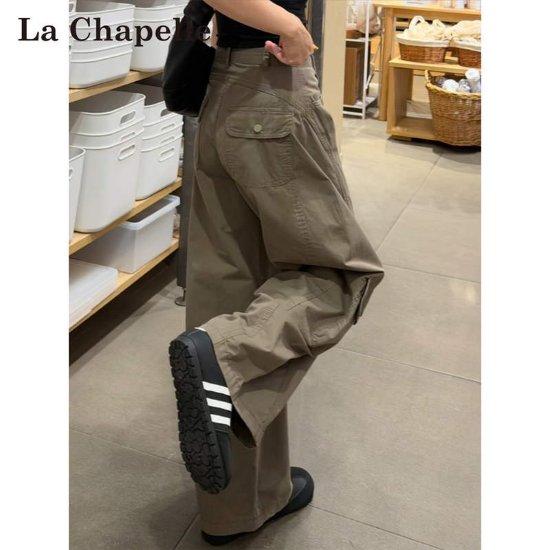 La Chapelle Army Green American-Style Relaxed Work Pants for Women, Summer 2026 New Style, Lazy Style Wide-Leg Pants