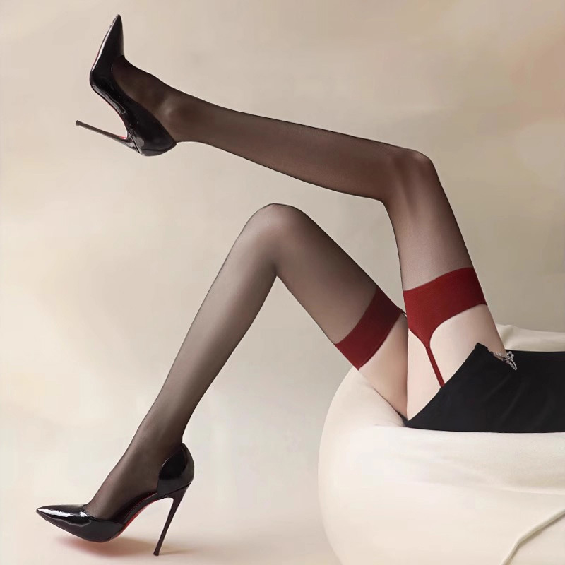 Japanese Noih Ultra-Thin Stockings with Contrasting Color Wide Edge Non-Slip Integrated Stockings Sexy Over-The-Thigh Suspenders Pure Desire Stockings for Women