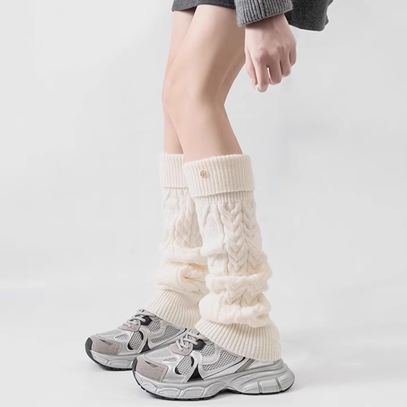 Japanese Noih Yu Shuxin Style Knitted Leg Warmers for Women, Long Tube, Autumn and Winter Thickened Wool Twist Leg Warmers, Slouch Socks