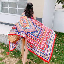 Summer red big shawl travel photo shading tea card Salt Lake shading literary grassland desert scarf female dual-use