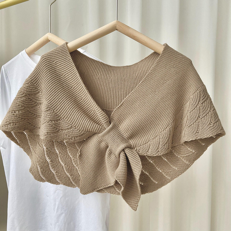 Spring Autumn Office Air Conditioning Room Fake neckline Shoulder Mesh Red Knit Shoulder Mesh Red Knit Small Shawl Female Outskirt T-shirt