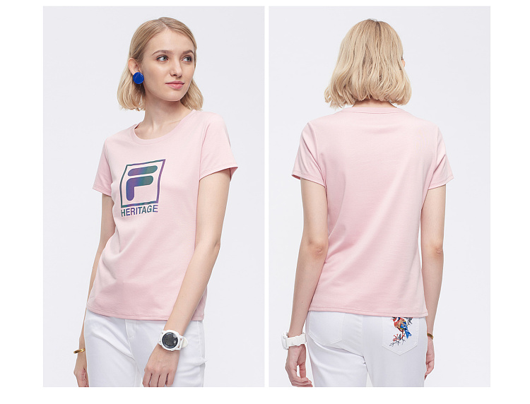 FILA Fila nữ mới logo lớn tay ngắn thể thao và giải trí thoải mái Áo thun ngắn tay thoải mái | F11W838121F áo ba lỗ tập gym nữ