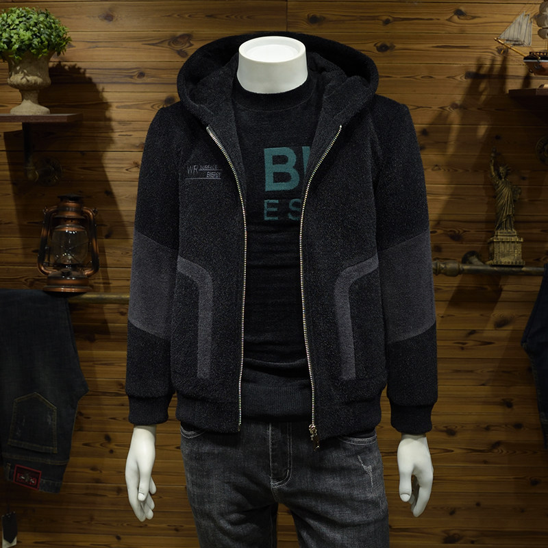 Winter men's wool coat Korean version of the trend youth slim handsome thickened casual coat diamond mink velvet