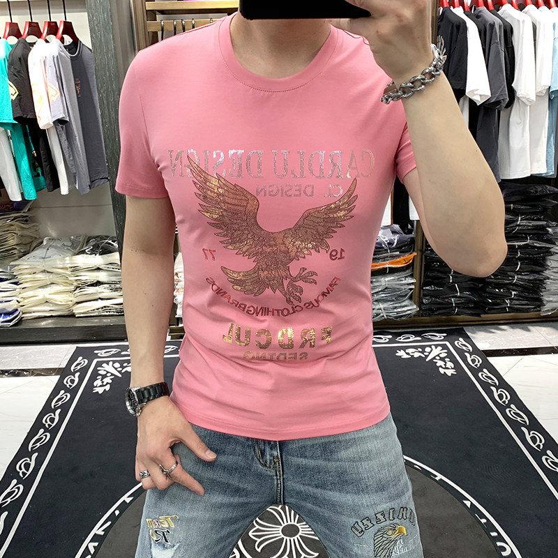 Summer new trendy brand Eagle hot diamond sequin short sleeve T-shirt men's trend handsome European station mercerized cotton half sleeve