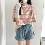 Японская радужная хлопковая футболка с коротким рукавом, сумка, подходит для подростков, свободный крой