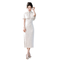 White Qipao Toast to the Bride Flow Subeu Engagement Collar Certificate Registration Gown Woman New Chinese Wedding Senior Feel Lace