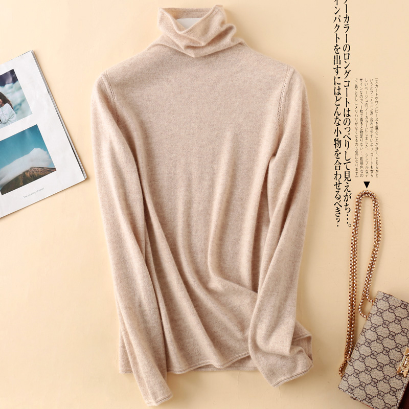 Pure colour high collar 100% pure kashmir cashmere sweatshirt with high collar cashmere sweater women's sleeve head short underknitted sweatshirt