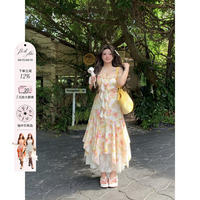 Anne is not popular holiday style lace splicing floral skirt women's 2025 spring and summer new style slightly fat large size ruffled long skirt