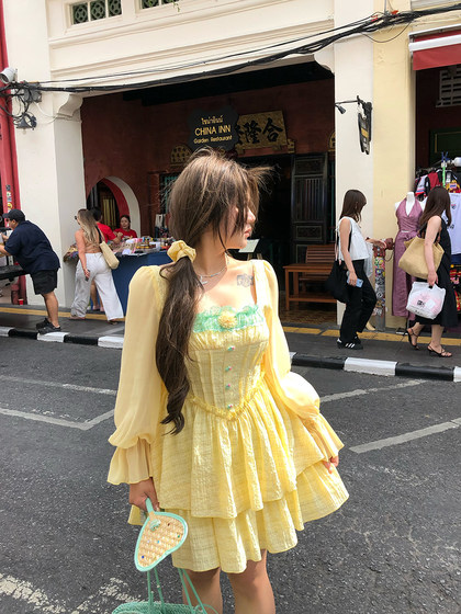 安妮不火 少女风肌理感格子短裙2025春夏新款微胖大码收腰连衣裙