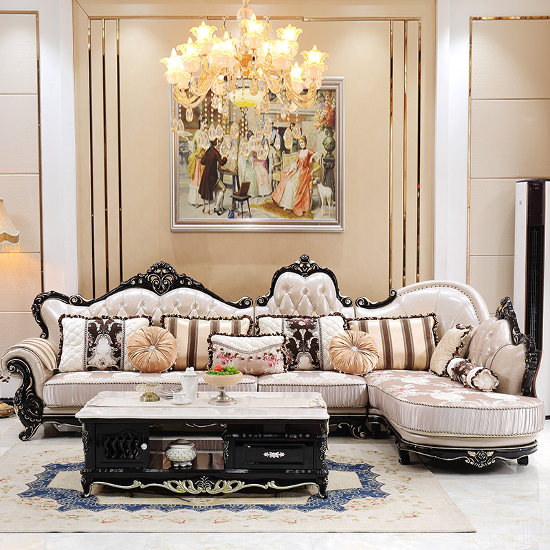 Sofa vải phong cách châu Âu kết hợp phòng khách sang trọng trang trí L góc chaise dài nhỏ Jane Châu Âu cao cấp rắn chạm khắc - Ghế sô pha ghế sofa da bò nhập khẩu