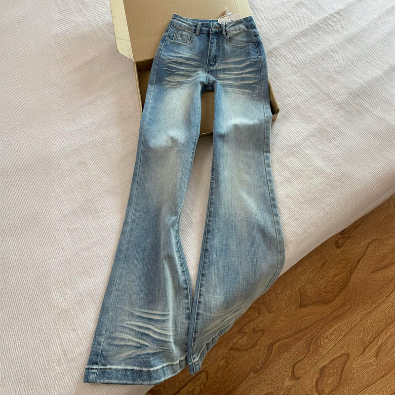 American-Style Blue Flared Jeans for Women, New Summer Plus-Size High-Waisted, Hip-Covering, Slimming, Non-Tight Flared Pants