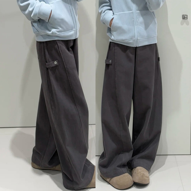 Dark Gray Workwear Casual Pants for Women, New Autumn Style, Plus Size, High-Waisted, Loose Fit, Slimming, Pear-Shaped Body, Wide-Leg Pants